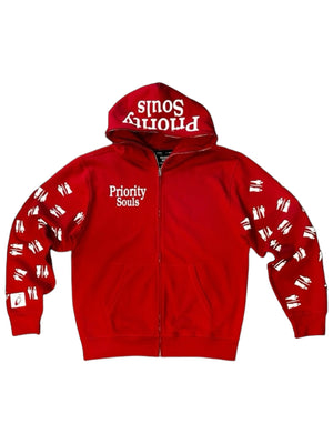 Customized Red Graphic zip up Hoodies - Priority Souls