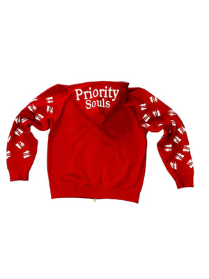 Customized Red Graphic zip up Hoodies - Priority Souls